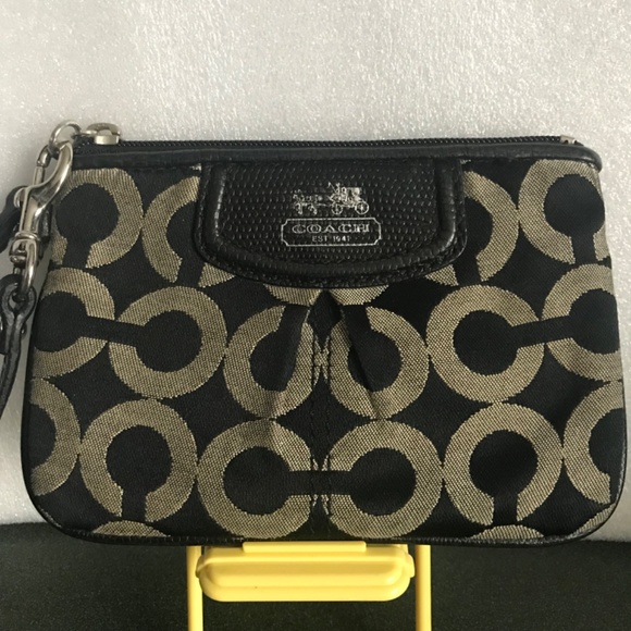 Coach Black Canvas Leather Wristlet - Picture 2 of 16